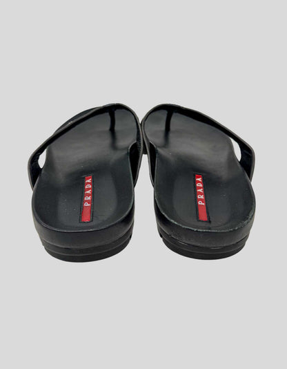 PRADA Sport Leather Printed Flip Flops - 10.5 US