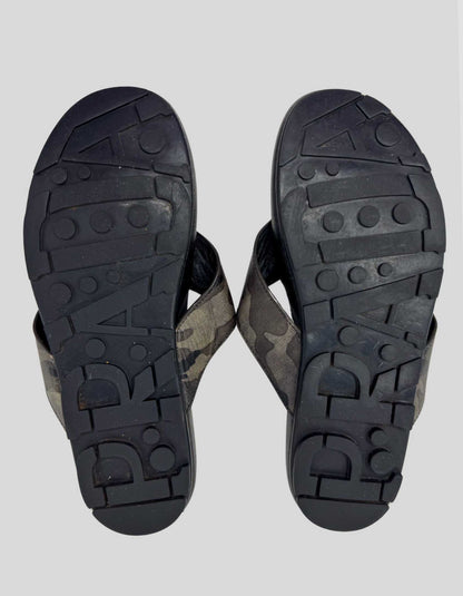 PRADA Sport Leather Printed Flip Flops - 10.5 US