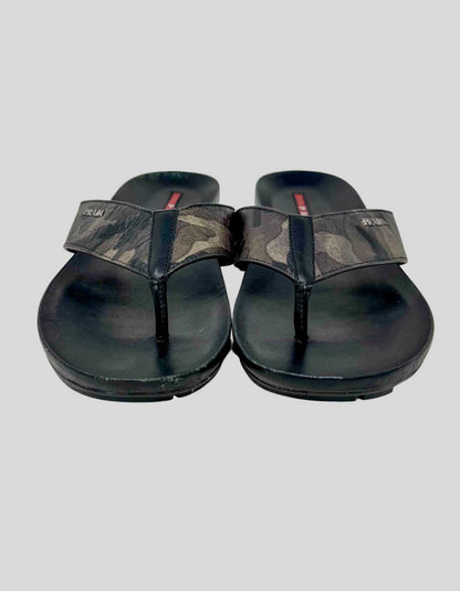 PRADA Sport Leather Printed Flip Flops - 10.5 US