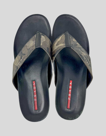 PRADA Sport Leather Printed Flip Flops - 10.5 US