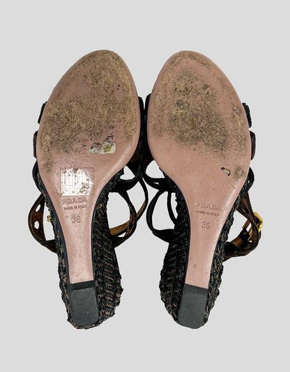 PRADA Camoscio strappy wedge sandals - 36 IT | 6 US
