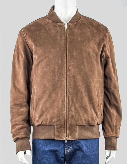 SLATE &amp; STONE 100% Suede Bomber with sturdy ribbed collar. Zipper front closure. Fully lined. Ribbed collar, cuffs and hem.