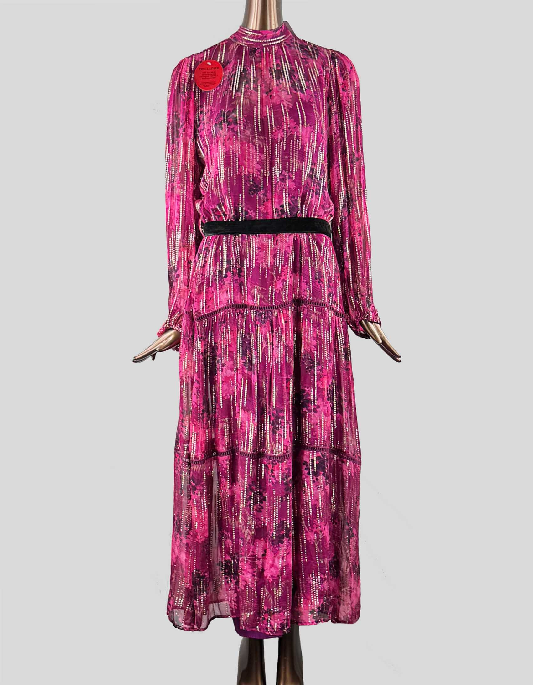 ASOS HOPE &amp; IVY high neck midi dress. Blouson sleeves. Velvet waist tie. Slip dress liner with adjustable straps. Tie back ribbon fastening. Chiffon sheer. Lightweight fabric with gold detail