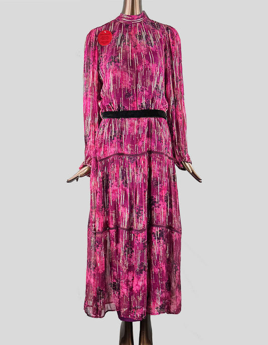 ASOS HOPE &amp; IVY high neck midi dress. Blouson sleeves. Velvet waist tie. Slip dress liner with adjustable straps. Tie back ribbon fastening. Chiffon sheer. Lightweight fabric with gold detail