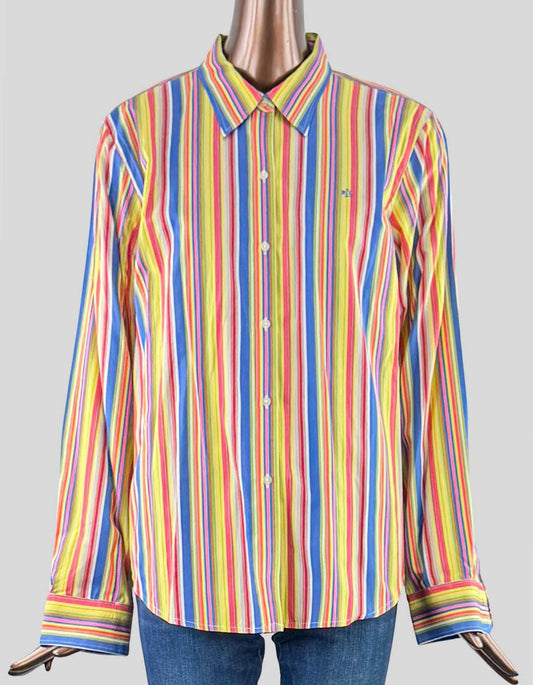  LAUREN RALPH LAUREN Striped Button-Down Shirt. Multi-color striped button-up shirt. 