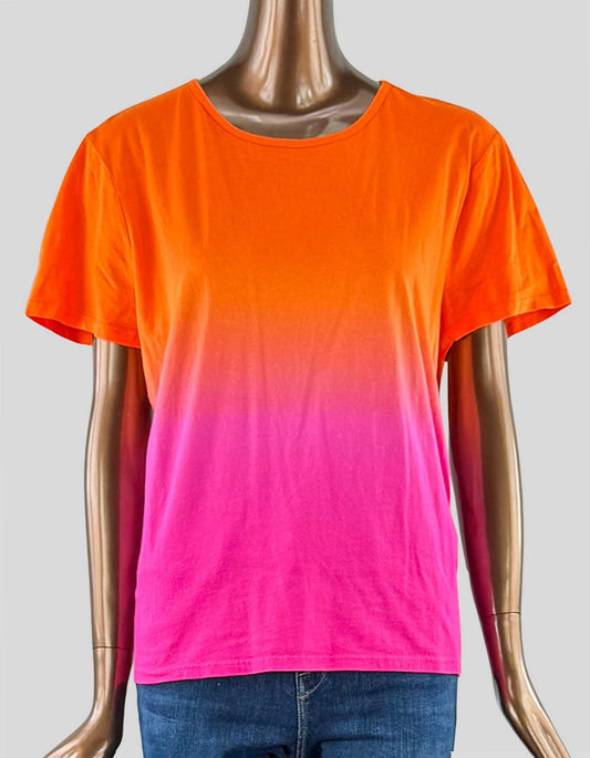 LAUREN RALPH LAUREN Ombre Shirt. Crewneck and short sleeve. Orange and pink ombre color. 