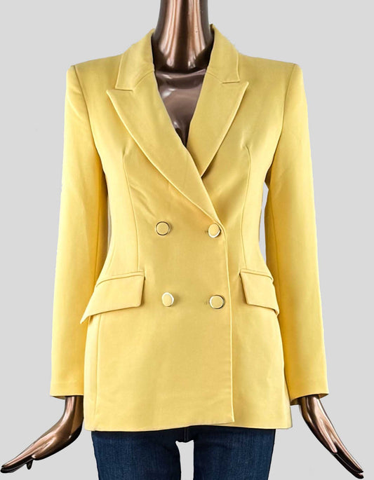ZARA Double-Breasted Shoulder Pad Blazer. Jacket with lapel collar and long sleeves with shoulder pads. Front flap pockets. Double-breasted front closure with tonal buttons.