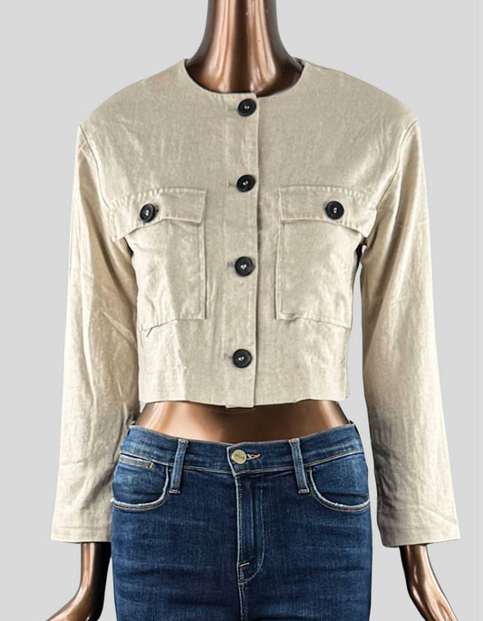 ZARA linen blend cropped blazer. Button front closure. Round neck. Two front pockets with button front closure.