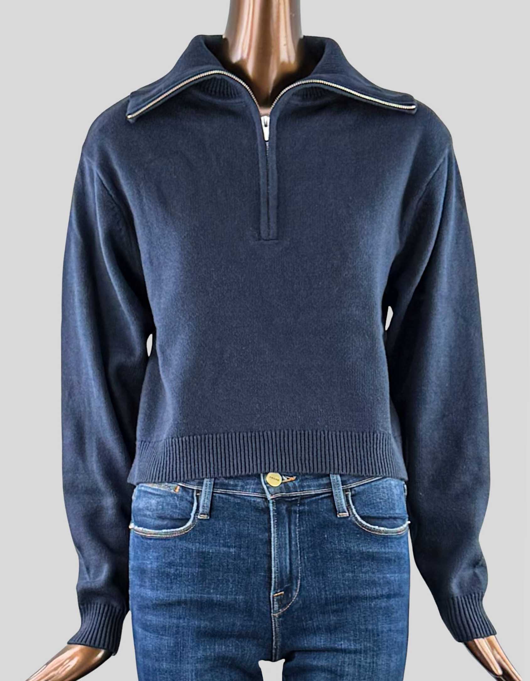 TWIK by SIMONS Zip Sweater in navy blue. Three-quarter zip front. Pull on style. Long sleeve. 