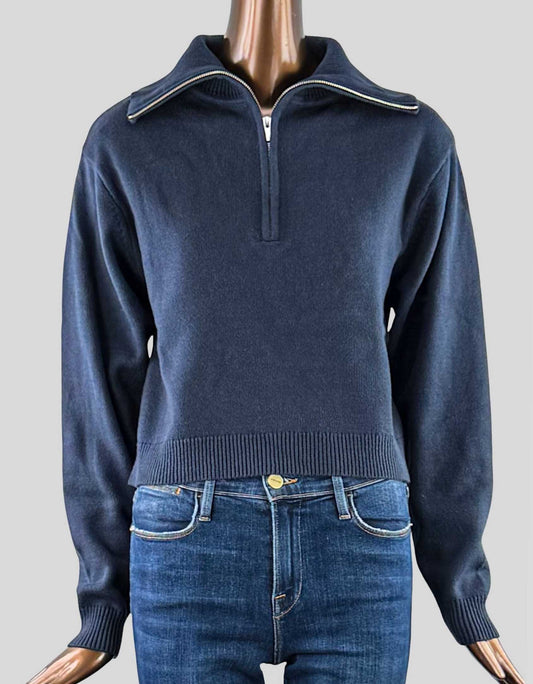 TWIK by SIMONS Zip Sweater in navy blue. Three-quarter zip front. Pull on style. Long sleeve. 