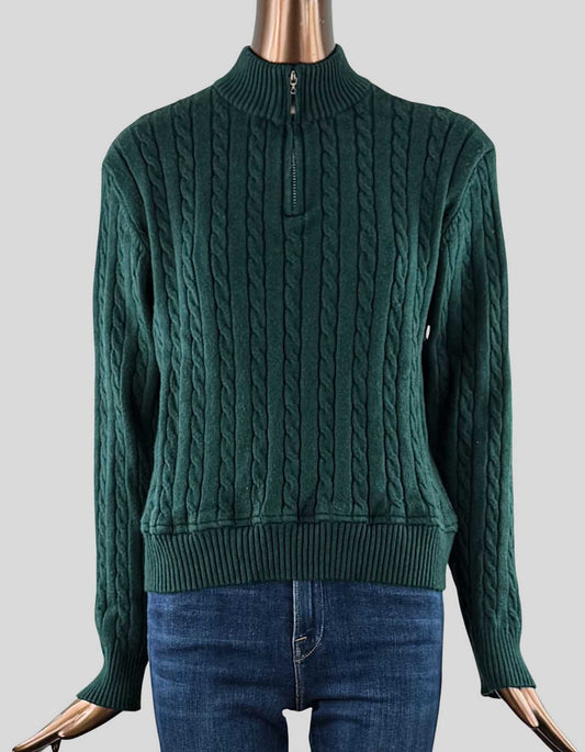 COOFANDY three-quarter zip front cable sweater. Mock collar. Long sleeve.