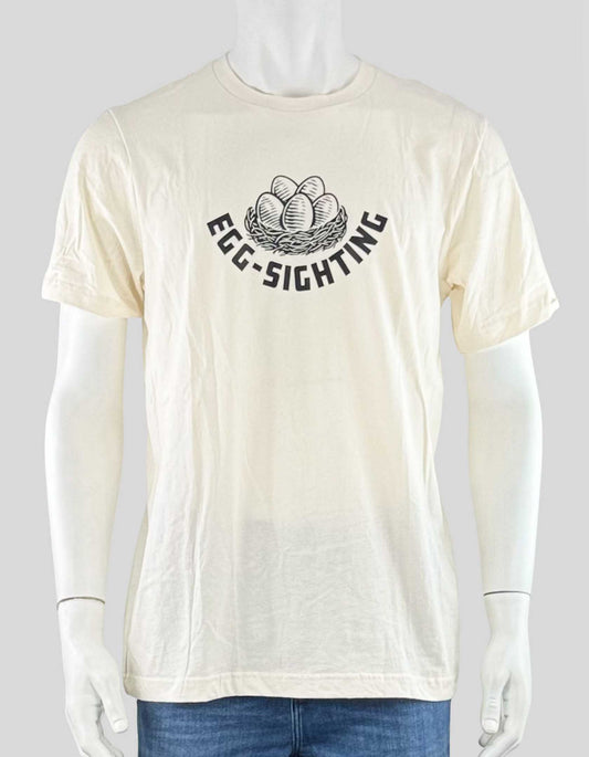 GILDAN 'Egg-Sighting' T-shirt in cream. Crewneck. Short sleeve.