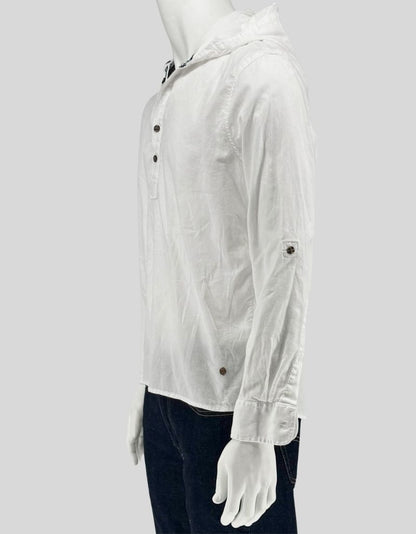 POINT ZERO White Linen Hoodie Shirt - Small | Petitie