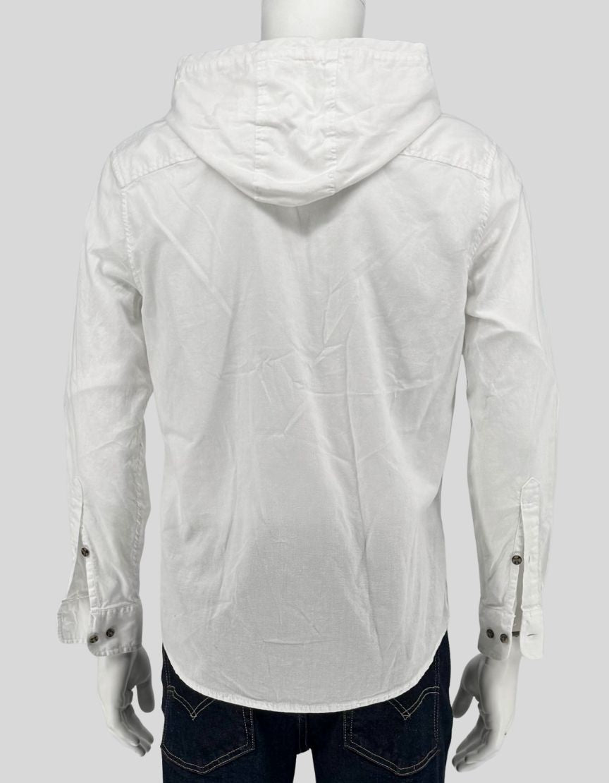 POINT ZERO White Linen Hoodie Shirt - Small | Petitie