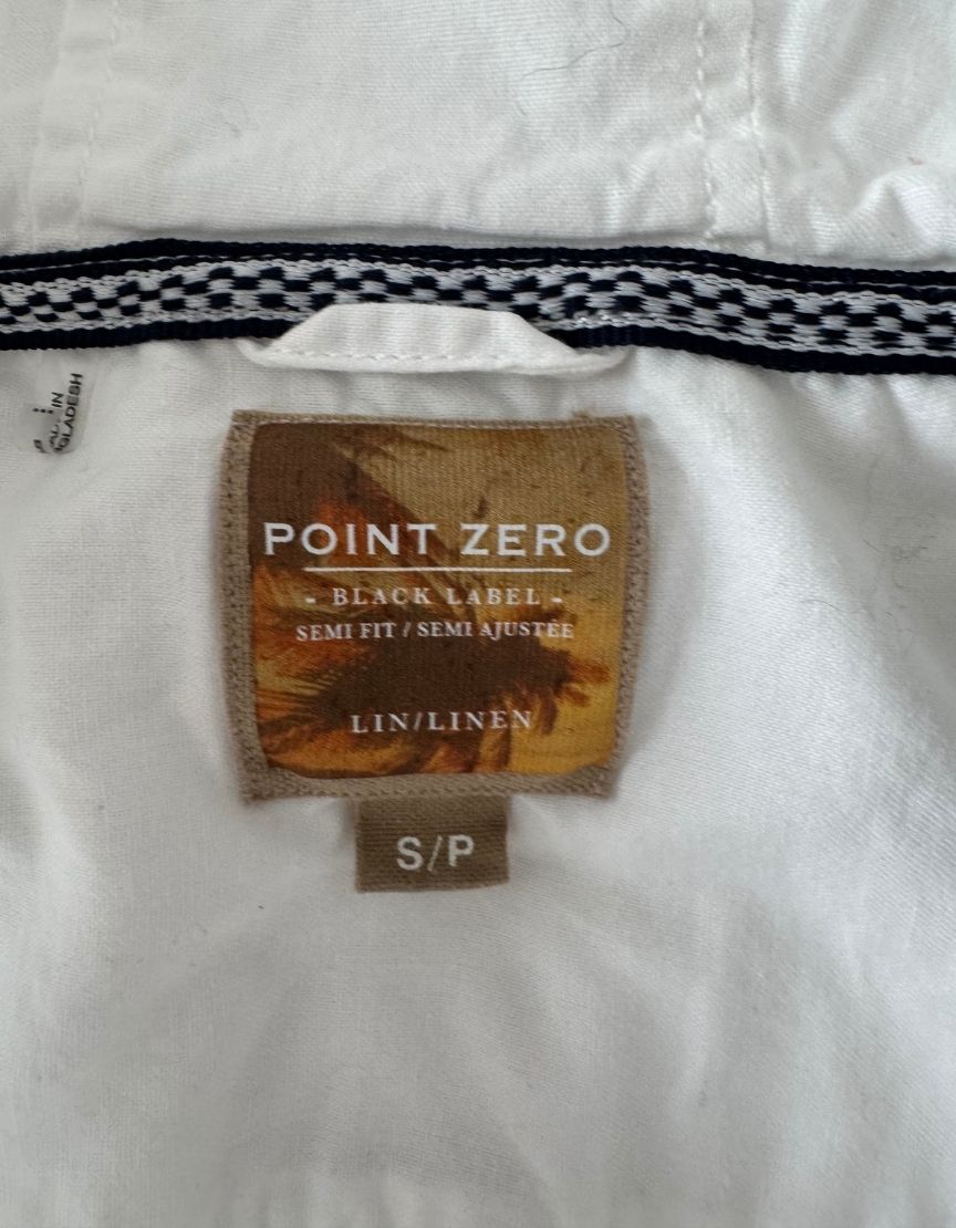 POINT ZERO White Linen Hoodie Shirt - Small | Petitie