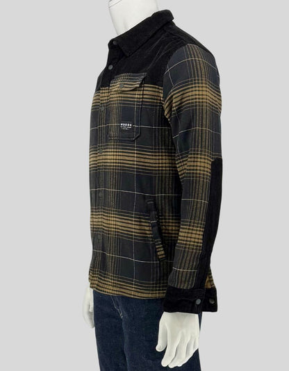 WOODS Plaid Flannel Shirt with Corduroy Collar - Small | Petite