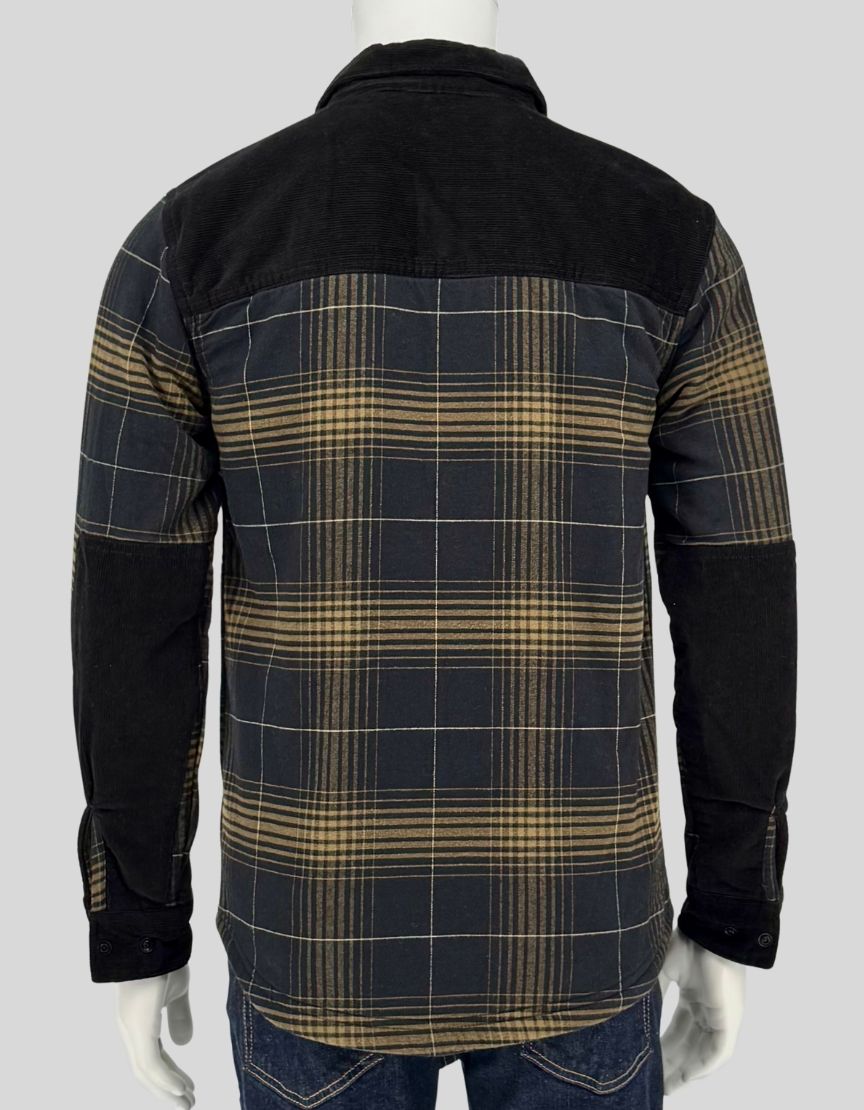 WOODS Plaid Flannel Shirt with Corduroy Collar - Small | Petite