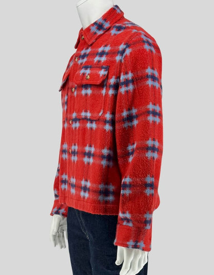 BDG Red Plaid Fleece Shirt Jacket - Medium