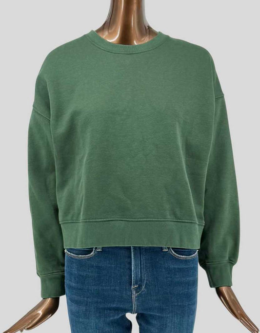 Authentic screen-worn Twik sage green cropped crewneck sweatshirt featuring relaxed fit, drop shoulders, and ribbed cuffs and hem.
