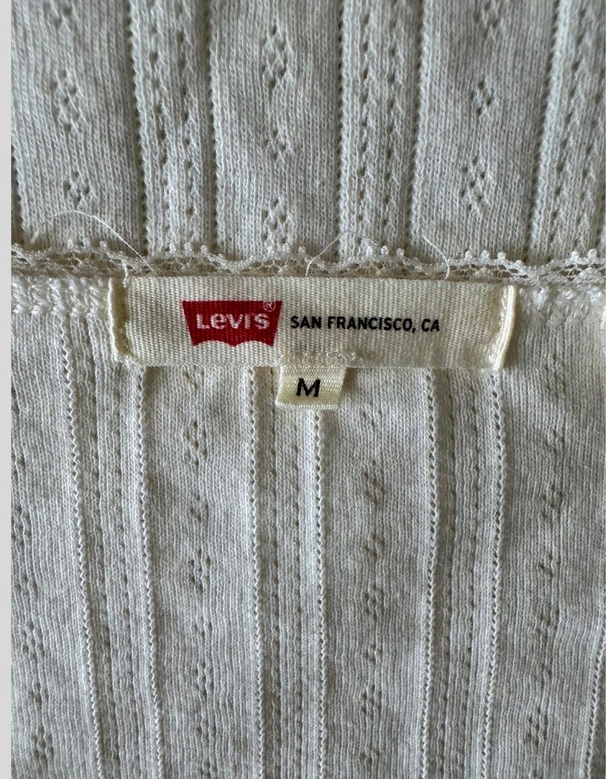 LEVI'S Cream Ribbed Knit V-Neck Tee - Medium