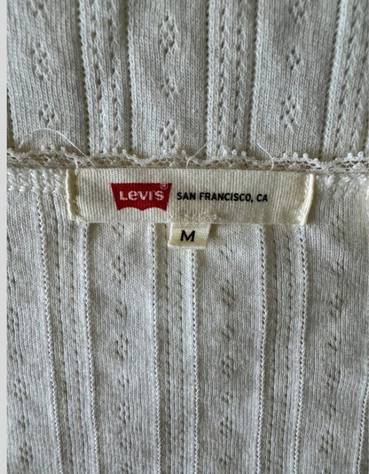 LEVI'S Cream Ribbed Knit V-Neck Tee - Medium