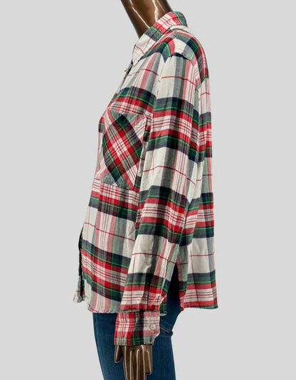 AERIE Holiday Plaid Flannel Shirt - Large