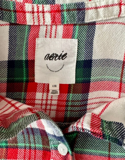 AERIE Holiday Plaid Flannel Shirt - Large