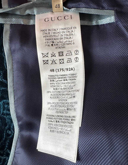 GUCCI Teal Velvet GG Monogram Blazer - 48 IT | 38 US