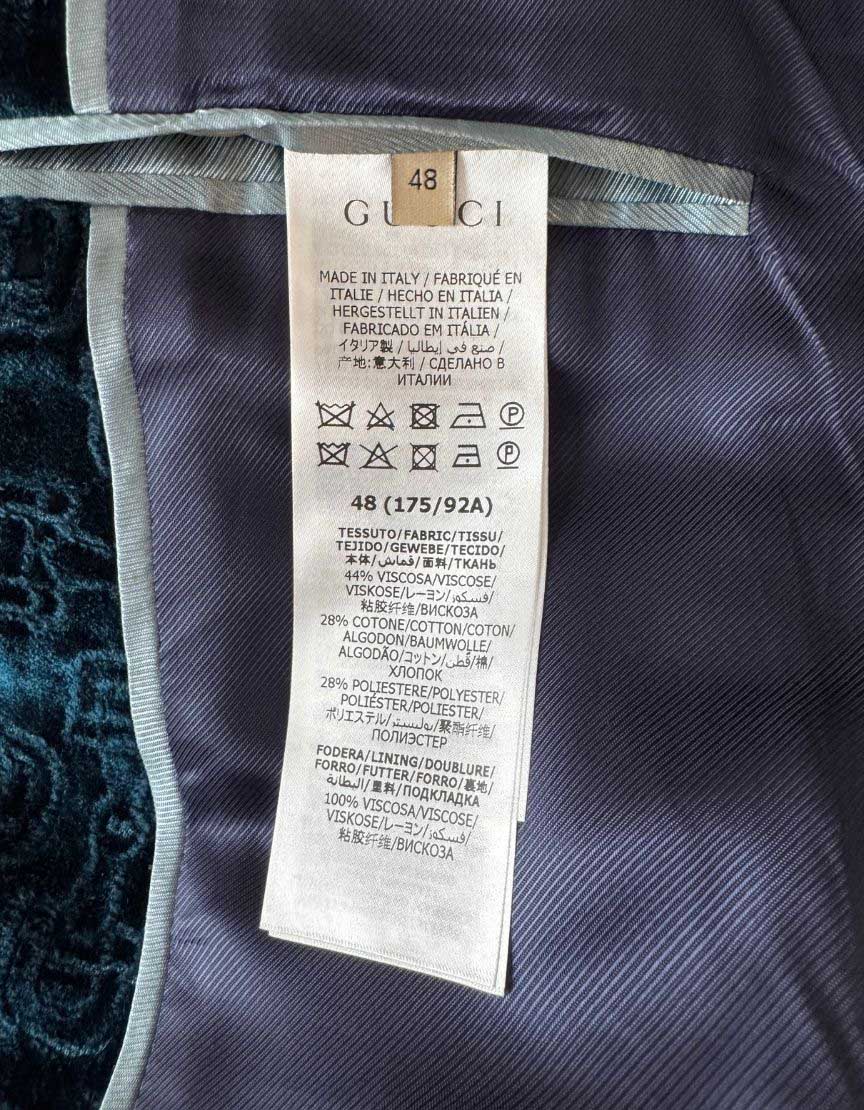 GUCCI Teal Velvet GG Monogram Blazer - 48 IT | 38 US