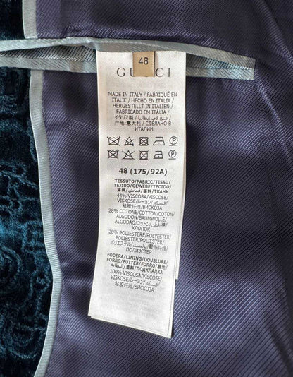 GUCCI Teal Velvet GG Monogram Blazer - 48 IT | 38 US