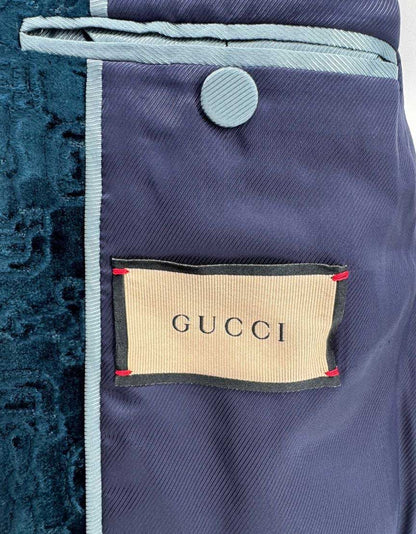 GUCCI Teal Velvet GG Monogram Blazer - 48 IT | 38 US