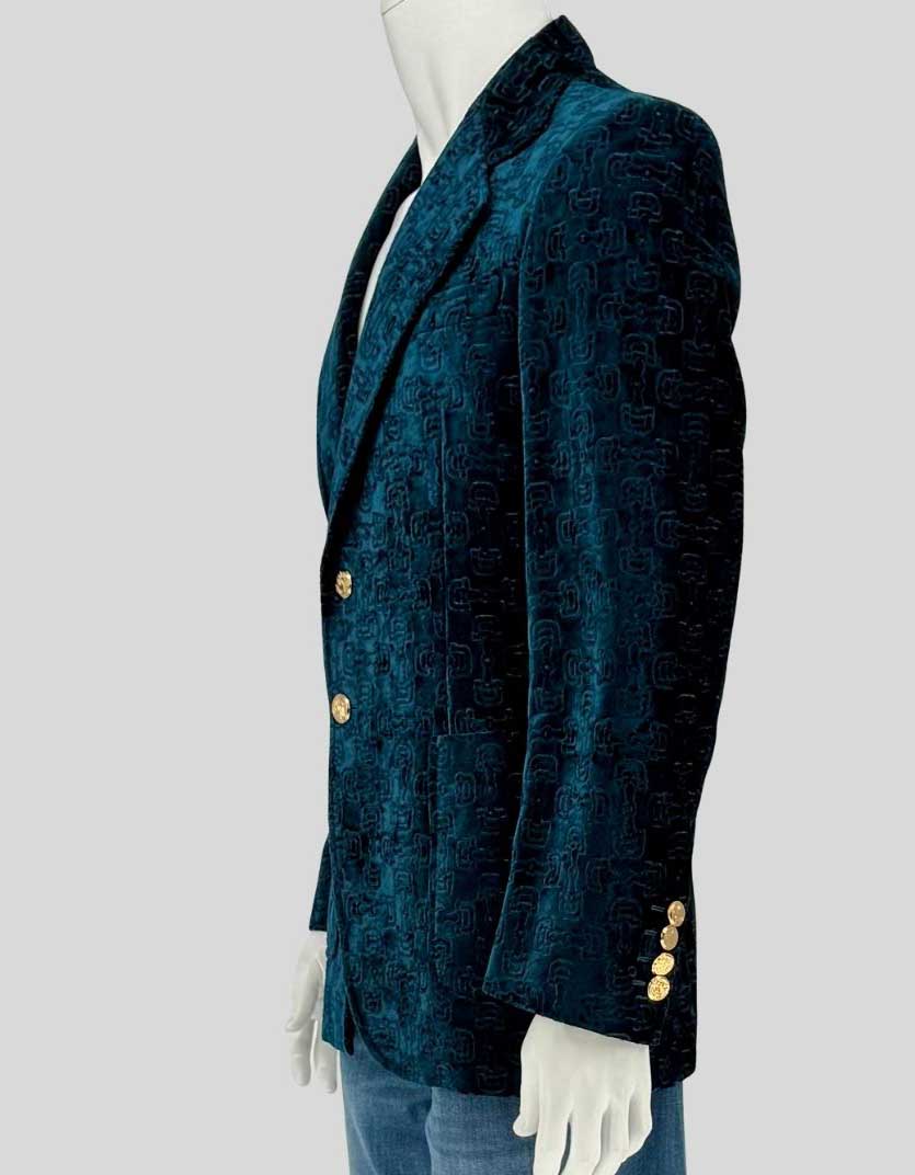 GUCCI Teal Velvet GG Monogram Blazer - 48 IT | 38 US