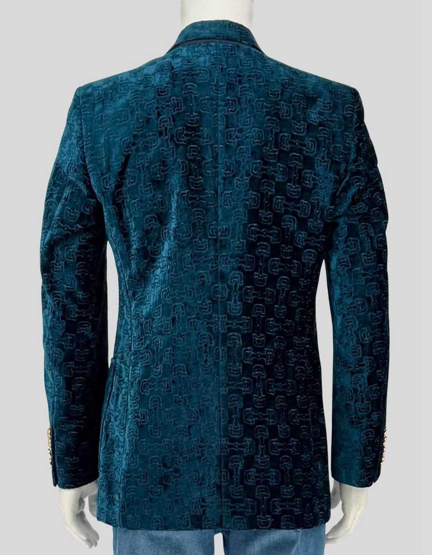 GUCCI Teal Velvet GG Monogram Blazer - 48 IT | 38 US