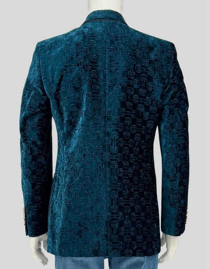 GUCCI Teal Velvet GG Monogram Blazer - 48 IT | 38 US