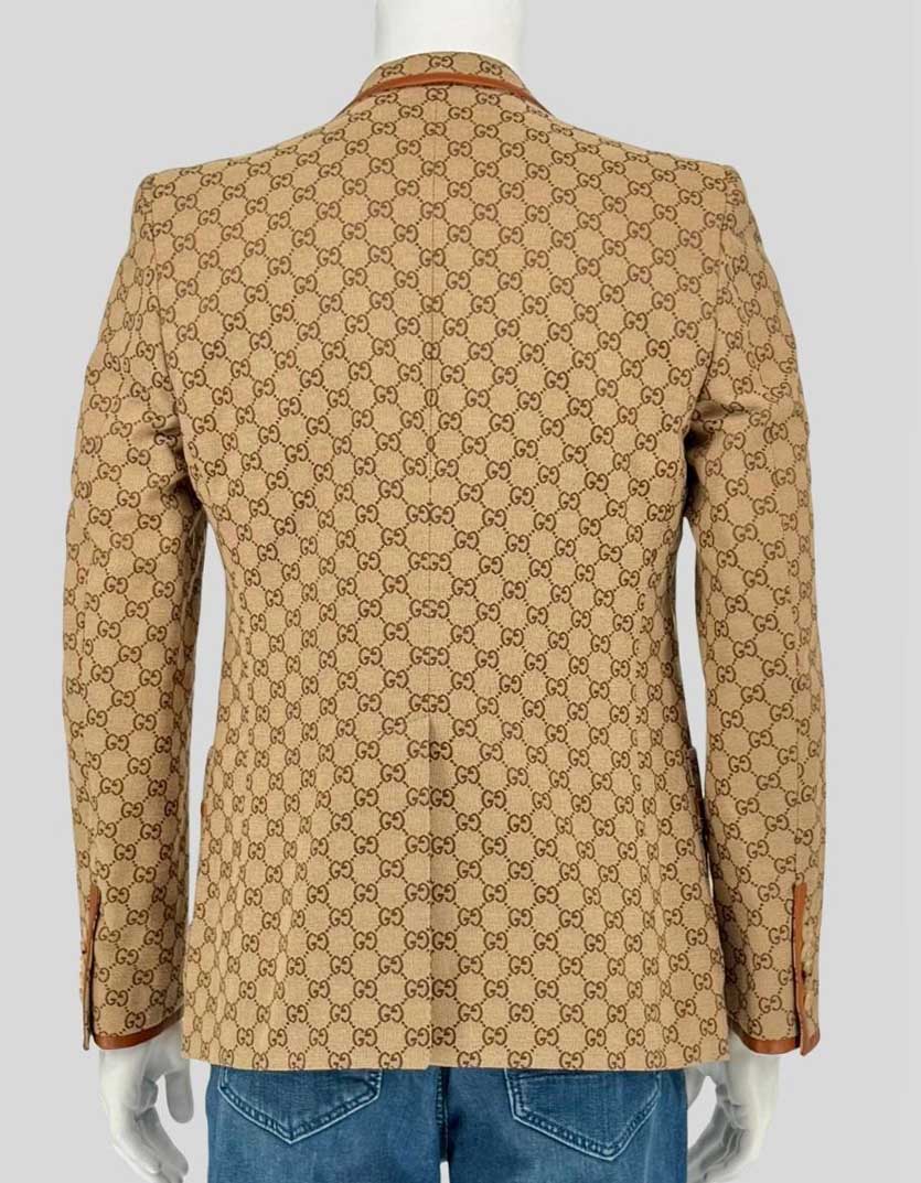 GUCCI GG Canvas Monogram Blazer with Leather Trim - 48 IT | 38 US
