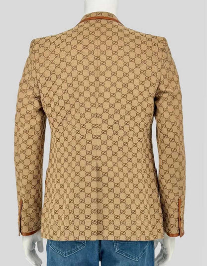 GUCCI GG Canvas Monogram Blazer with Leather Trim - 48 IT | 38 US