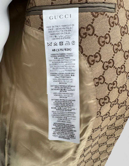 GUCCI GG Canvas Monogram Blazer with Leather Trim - 48 IT | 38 US
