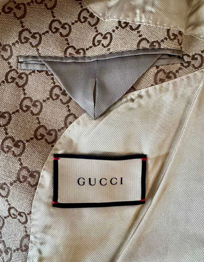 GUCCI GG Canvas Monogram Blazer with Leather Trim - 48 IT | 38 US