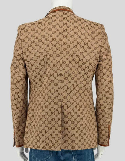 Gucci GG Canvas Monogram Blazer with Leather Trim w/ Tags - 40 US | 50 IT