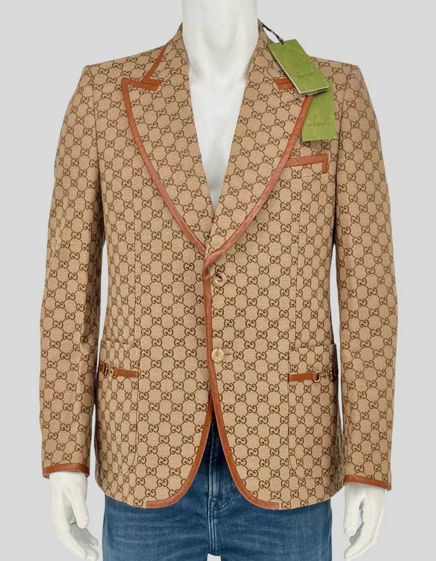 Gucci GG Canvas Monogram Blazer with Leather Trim w/ Tags - 40 US | 50 IT