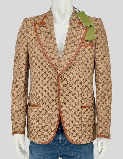 Gucci GG Canvas Monogram Blazer with Leather Trim w/ Tags - 40 US | 50 IT