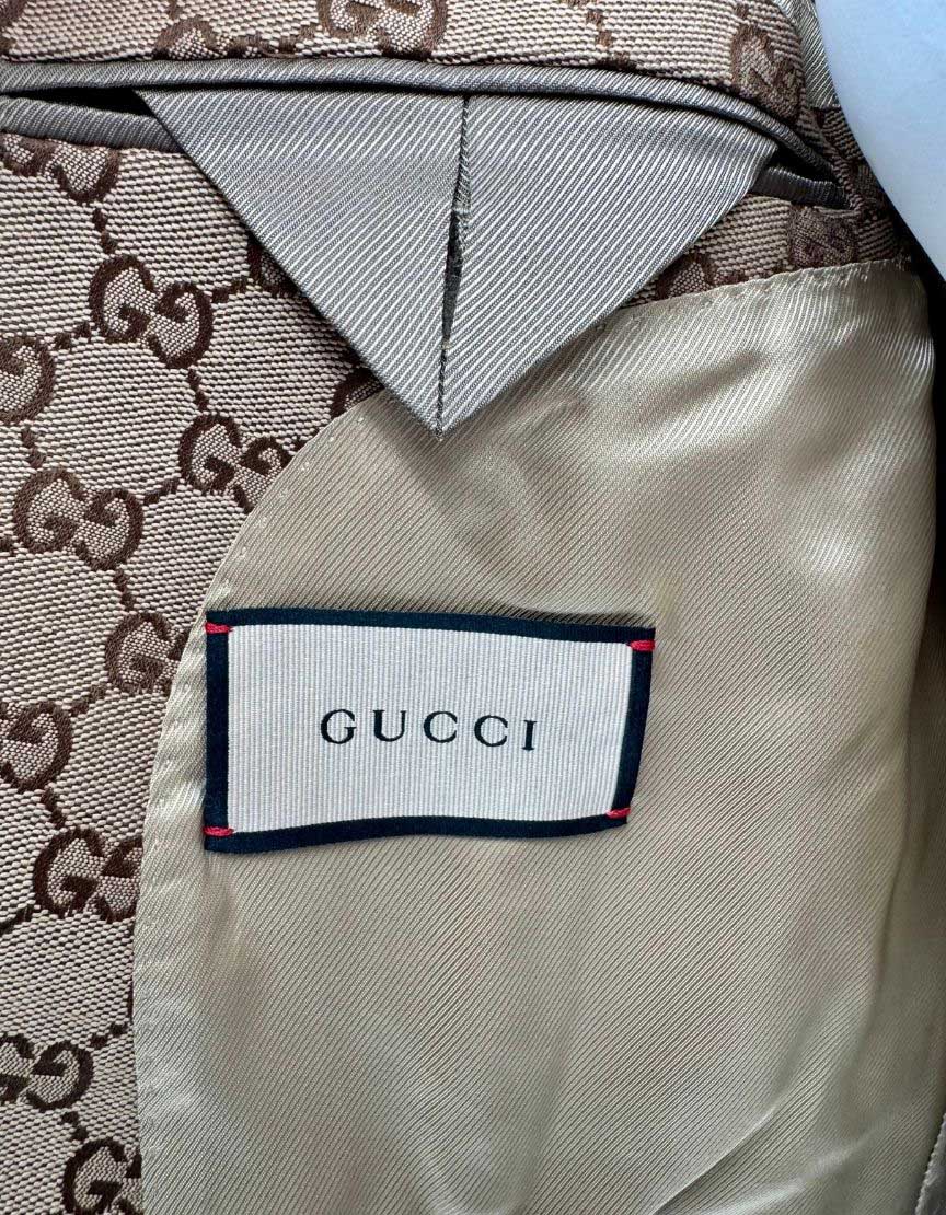 Gucci GG Canvas Monogram Blazer with Leather Trim w/ Tags - 40 US | 50 IT