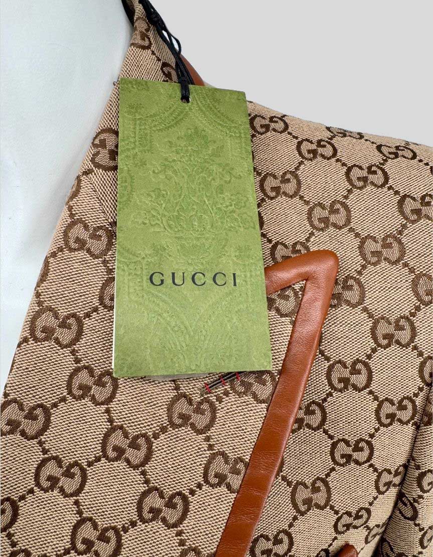 Gucci GG Canvas Monogram Blazer with Leather Trim w/ Tags - 40 US | 50 IT