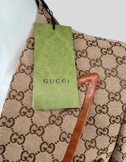 Gucci GG Canvas Monogram Blazer with Leather Trim w/ Tags - 40 US | 50 IT