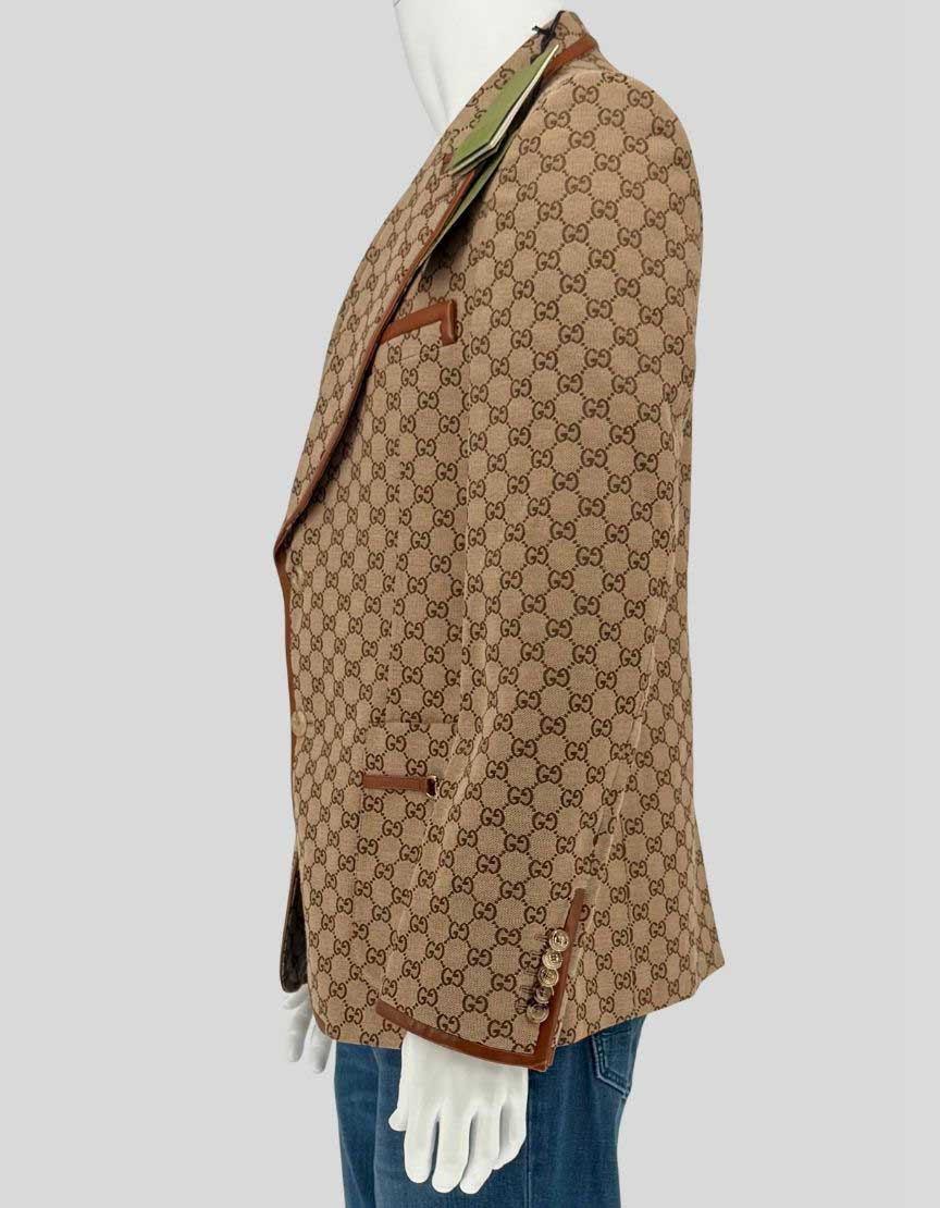 Gucci GG Canvas Monogram Blazer with Leather Trim w/ Tags - 40 US | 50 IT