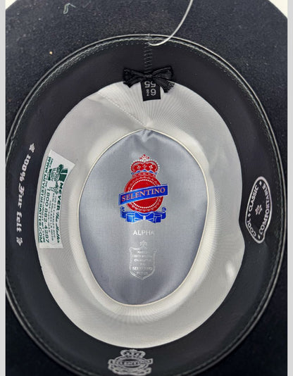 SELENTINO Alpha Black Felt Fedora with Feather Accent w/ Tags - Small