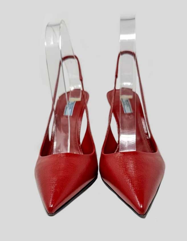 PRADA Saffiano Patent Slingback Pumps - 40 IT | 10 US