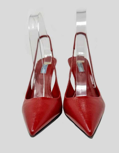PRADA Saffiano Patent Slingback Pumps - 40 IT | 10 US
