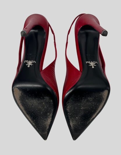 PRADA Saffiano Patent Slingback Pumps - 40 IT | 10 US