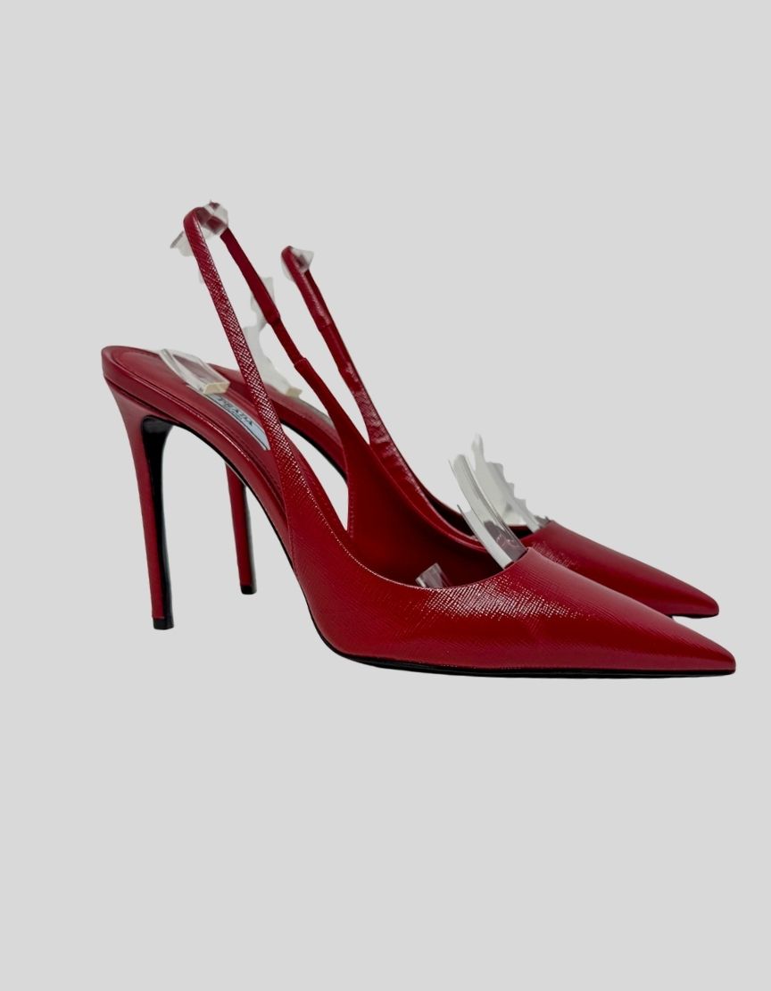 PRADA Saffiano Patent Slingback Pumps - 40 IT | 10 US